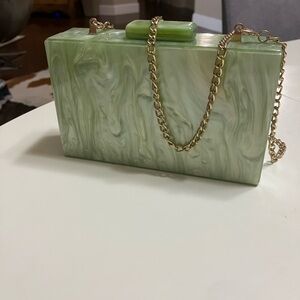 Green Marble Clutch Bag with Gold Chain